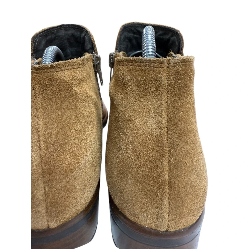NAOT‎ Women's Tan Leather Suede Side Zip Ankle Boots Booties Block Heel